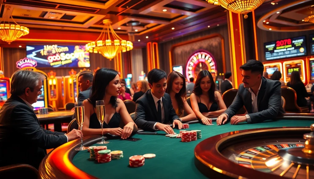 Engaged players at a casino table, discovering offers on go8 com while enjoying vibrant gambling scenes.
