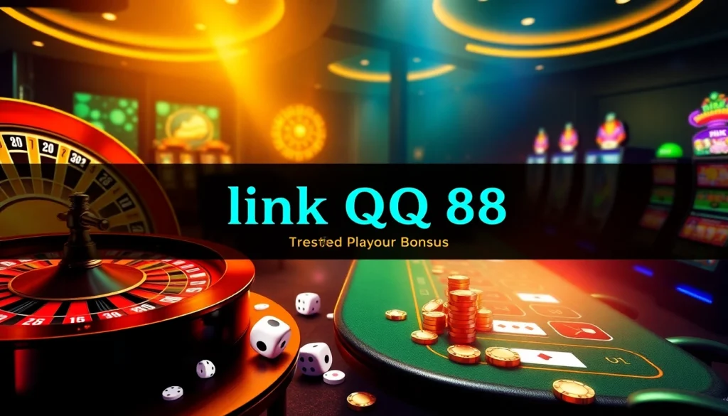 Experience thrilling online gambling with link QQ88, featuring interactive poker tables, roulette wheels, and vibrant slot machines.