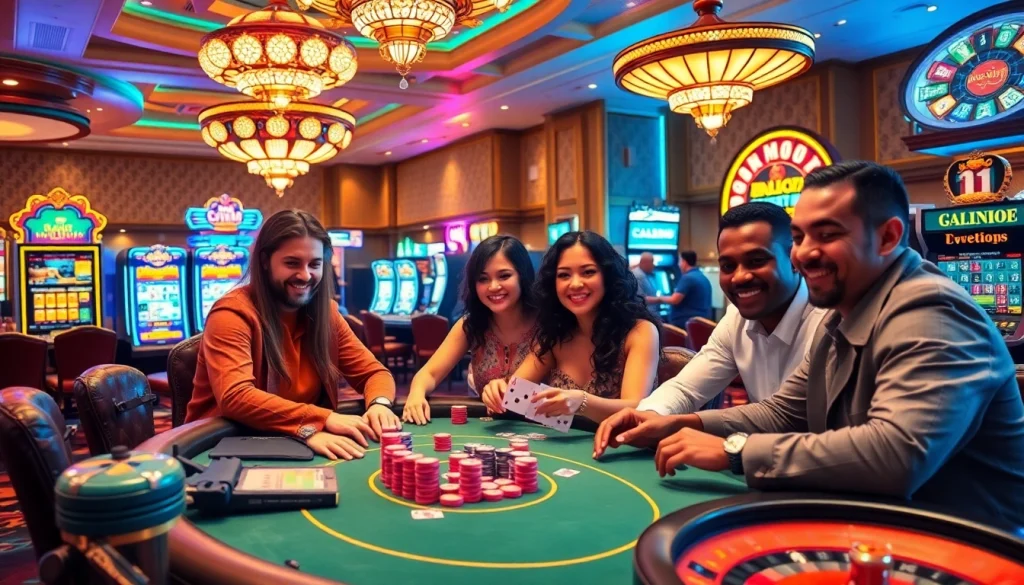 Experience the excitement of e28 as players engage in thrilling casino games, showcasing high-stakes poker action and vibrant slot machines.