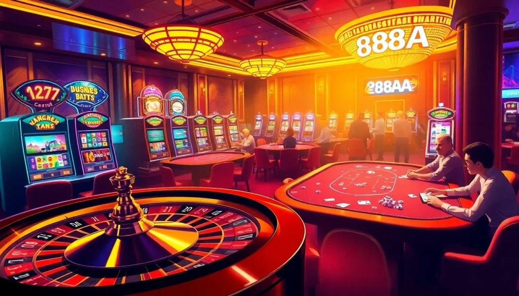 Experience 88AA at an upscale casino featuring exciting roulette and lively poker games.