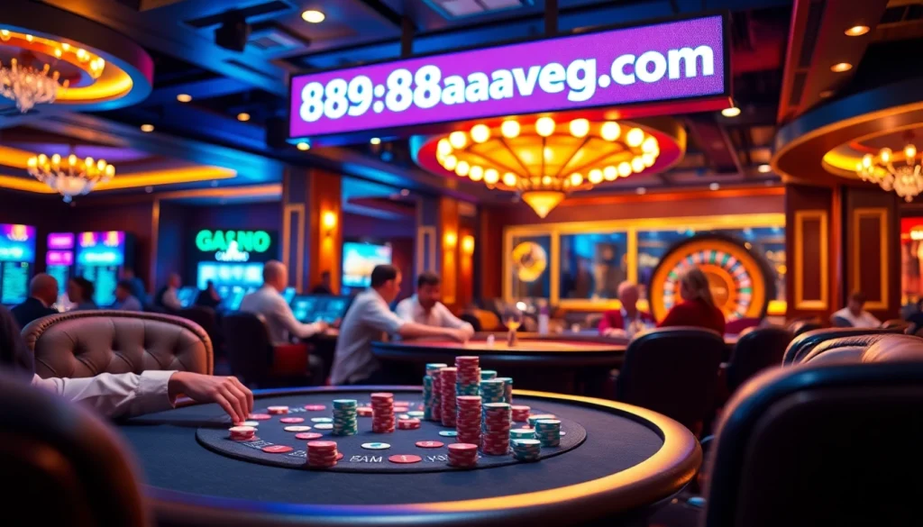 Experience the thrill of the game as players at https://88aavega.com/ engage in high-stakes poker at an opulent casino table.