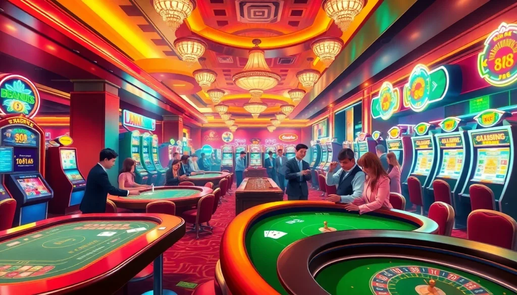 Experience the vibrant excitement of new 88 with players at lively gambling tables.