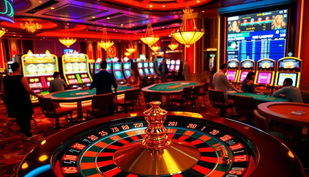Exciting gambling atmosphere featuring 'trực tiếp bóng đá VanKhanhTV' and players engaging at roulette tables.